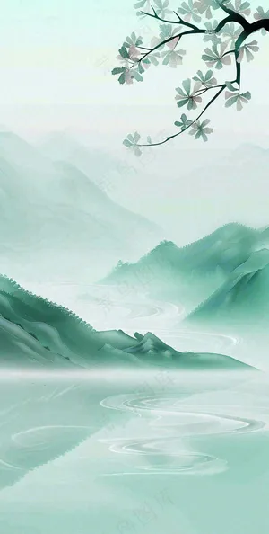 夏天青山绿水国风端午节处暑插画背景