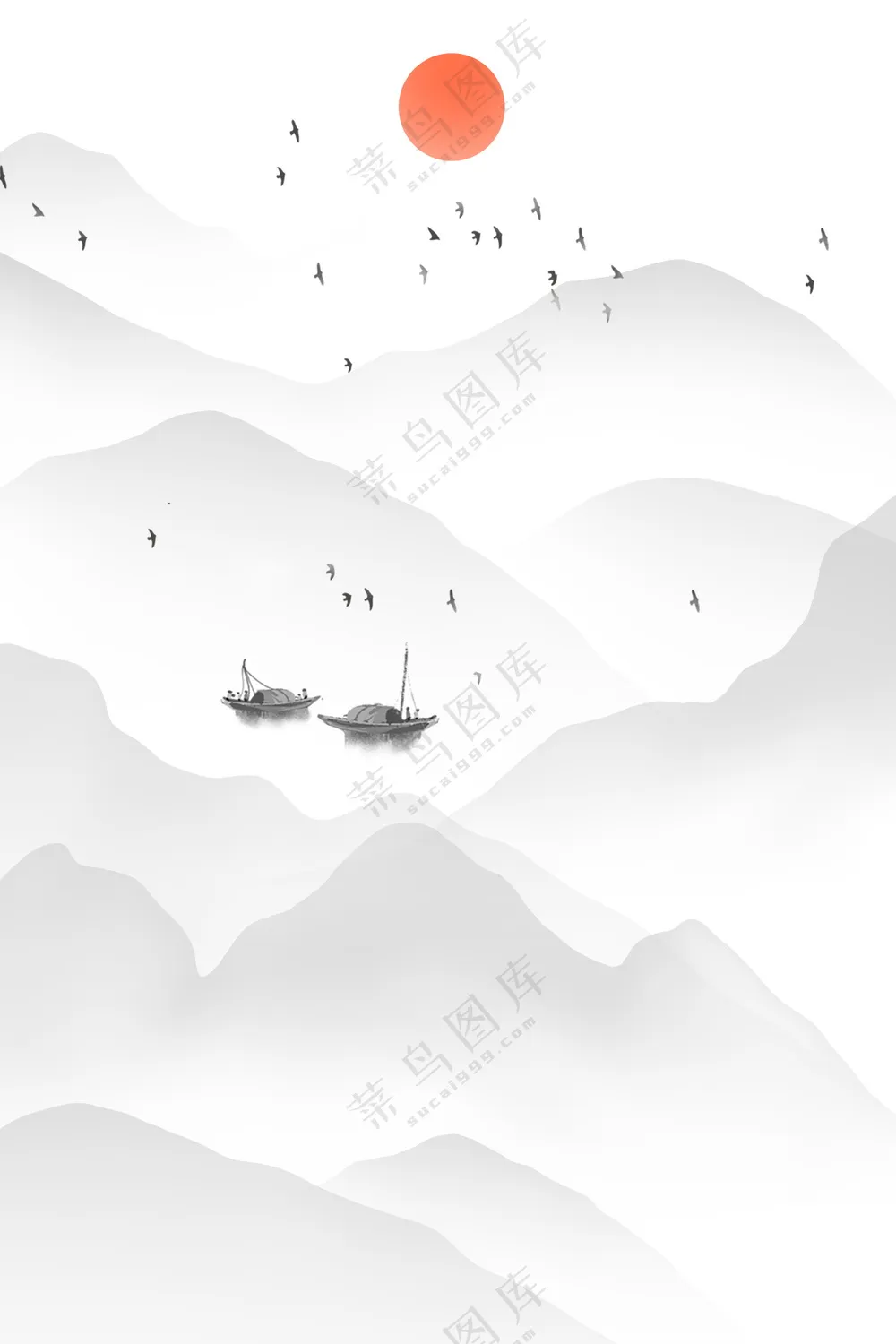 简约水墨山水画素材