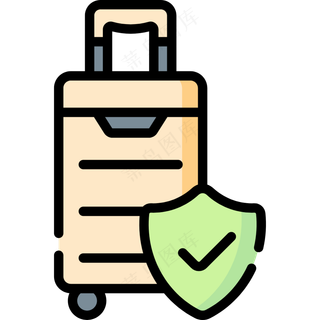  旅行 行李箱 保险 安全保障 线性彩色图标