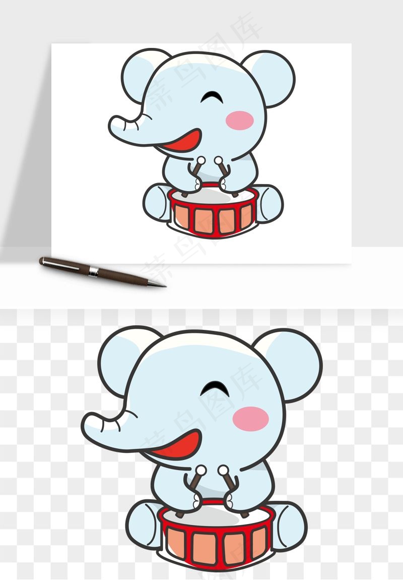 手绘大象小象png免抠