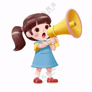 可爱女孩手握喇叭叫卖可爱卡通免抠