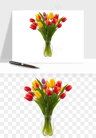 手绘花瓶花艺png免抠