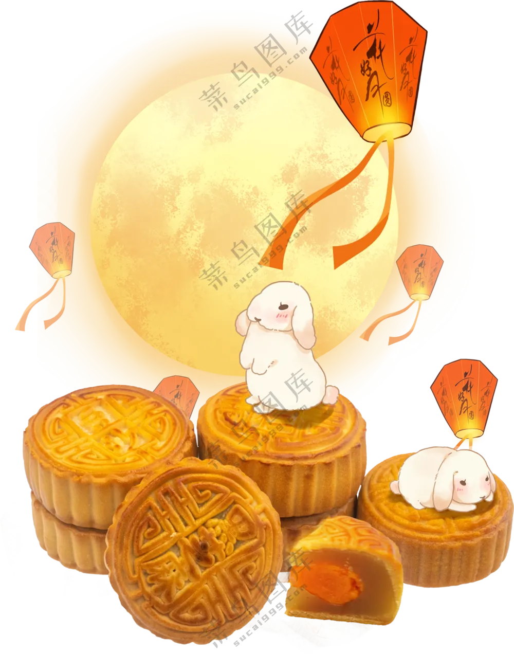 兔子月饼赏月透明素材