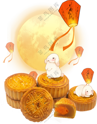 兔子月饼赏月透明素材