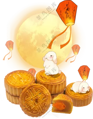 兔子月饼赏月透明素材