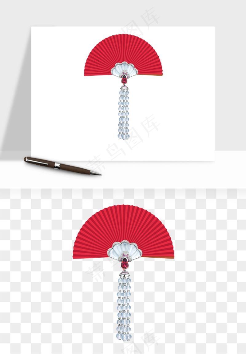 古风扇子元素png免抠