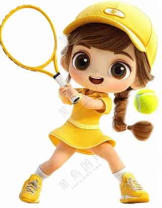 网球运动少女卡通插画免抠