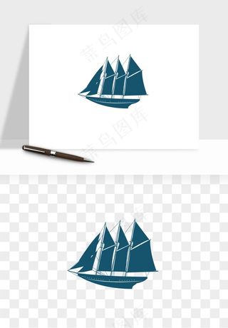 手绘航行帆船png免抠