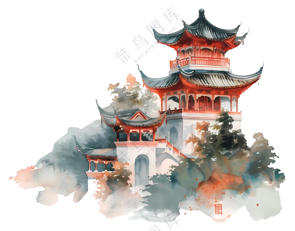 中国传统宝塔插画