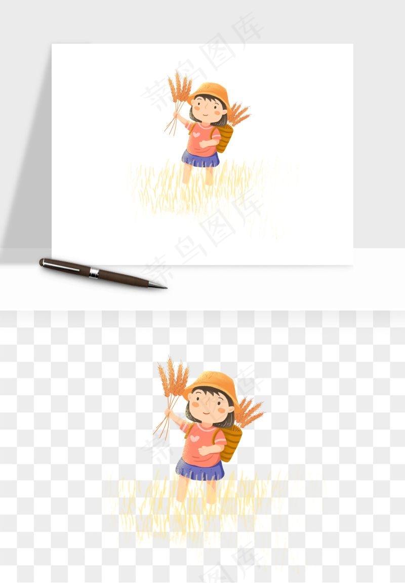 手绘节气人物插画png免抠