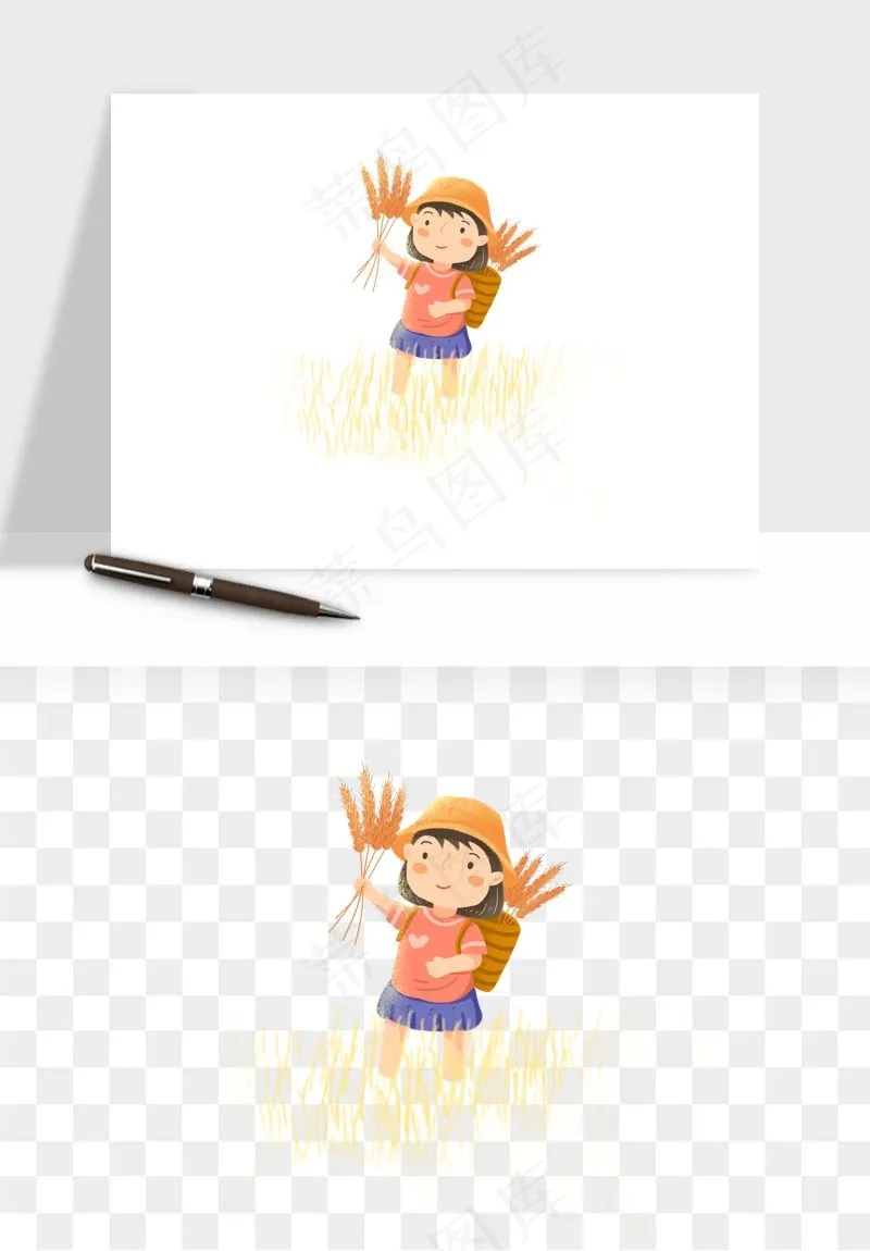 手绘节气人物插画png免抠