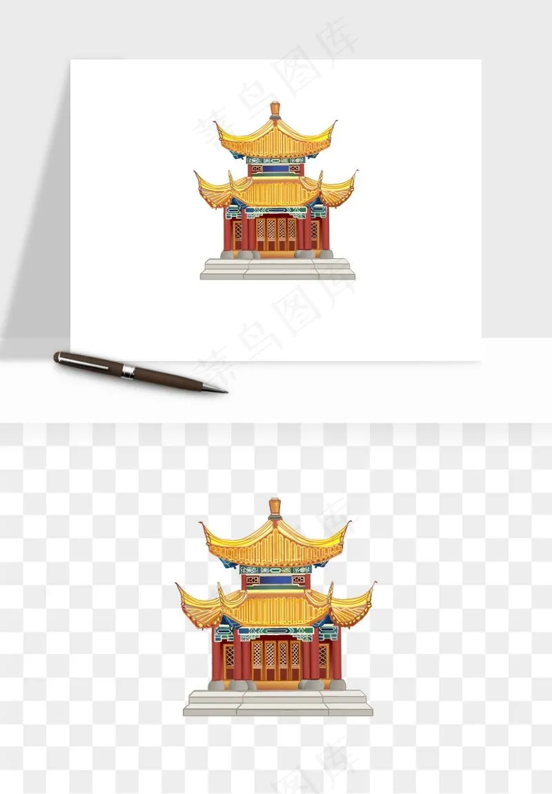 国潮风古建筑古楼古塔鼓楼psd,png免抠图(2000x2000)psd模版下载