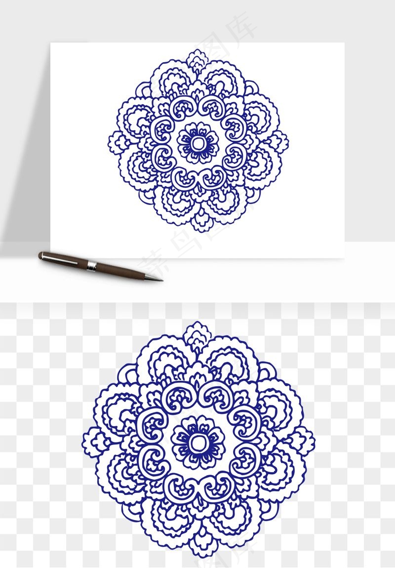 青花瓷花纹花卉图案png免抠