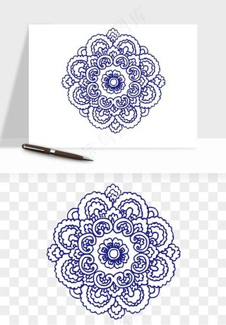 青花瓷花纹花卉图案png免抠