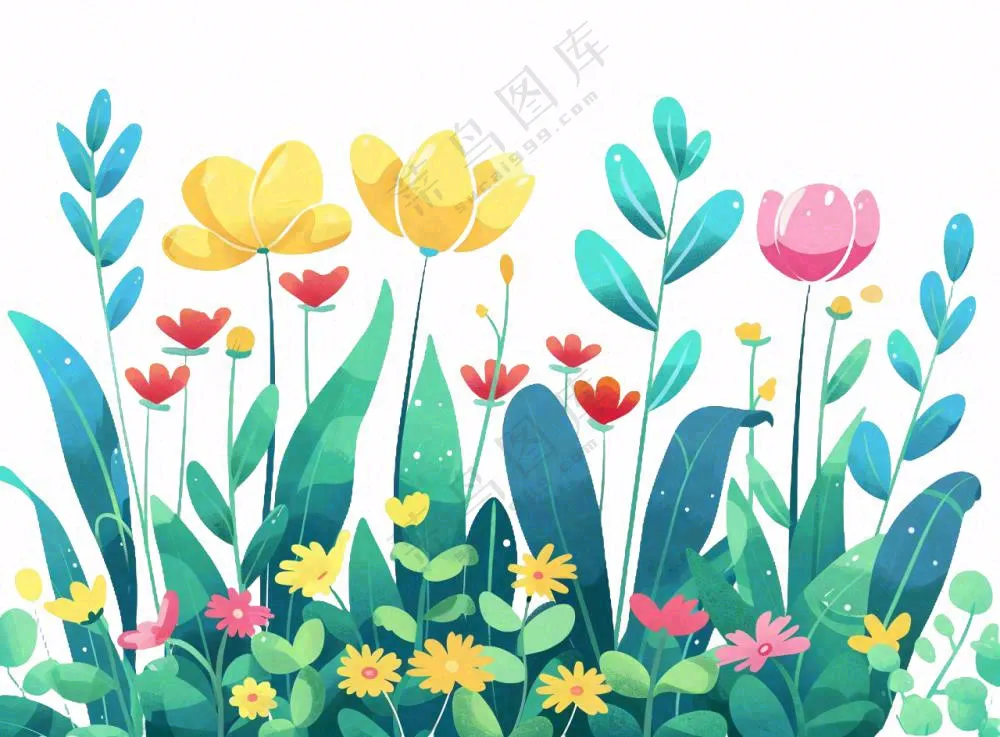 植物花朵花丛绿叶卡通插画免抠