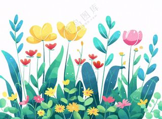植物花朵花丛绿叶卡通插画免抠