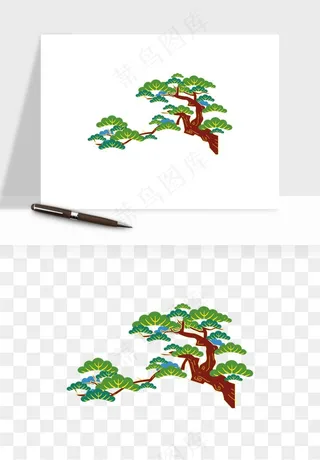 国潮松树松枝松叶png免抠
