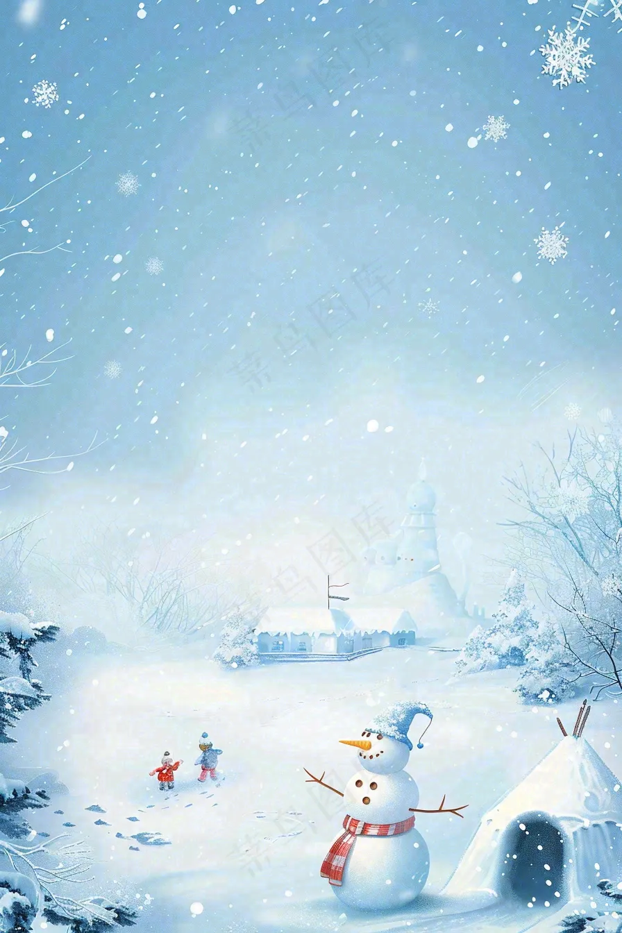 冬天白雪覆盖寒冷唯美雪景小寒插画背景