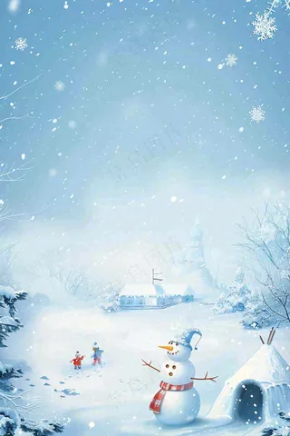 冬天白雪覆盖寒冷唯美雪景小寒插画背景