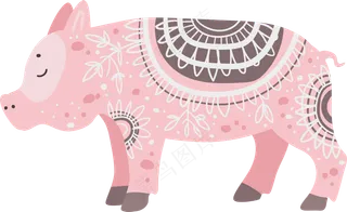 粉色小猪猪  波西米亚风格花纹小动物