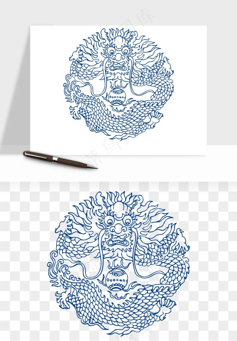青花瓷花纹花卉图案png免抠