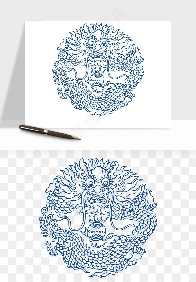 青花瓷花纹花卉图案png免抠