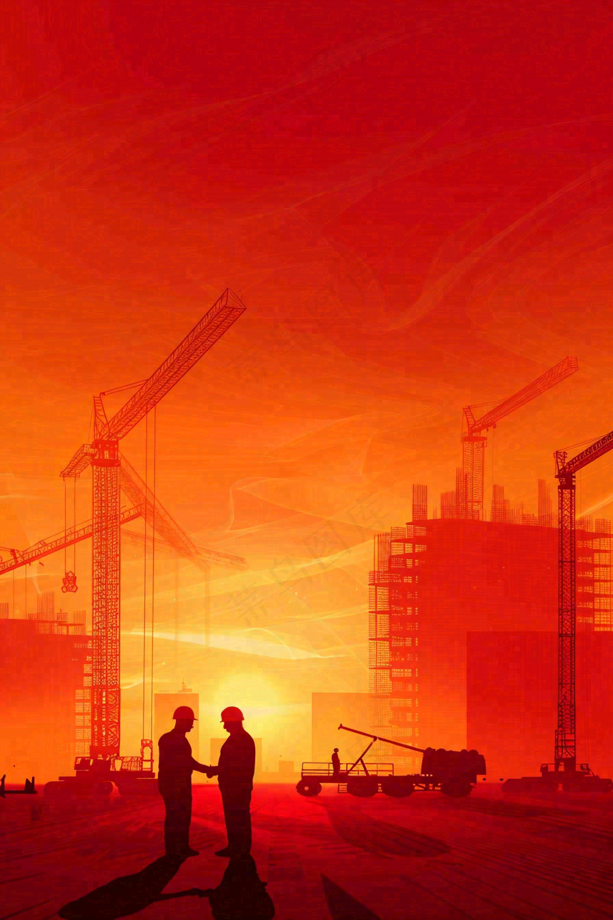 红色工地指挥工人职业人物剪影劳动节插画背景