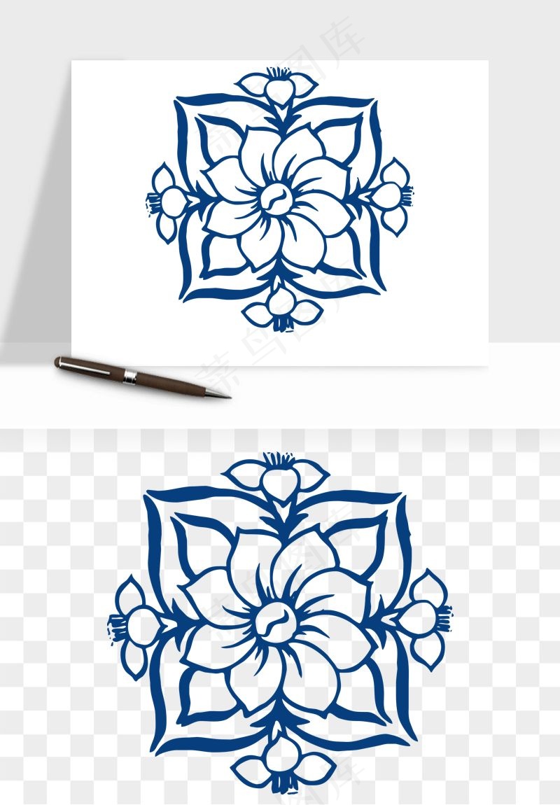 青花瓷花纹花卉图案png免抠