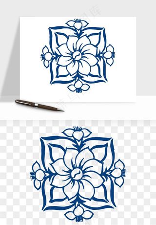 青花瓷花纹花卉图案png免抠