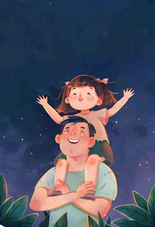 父亲节爸爸和孩子互动温馨卡通插画背景