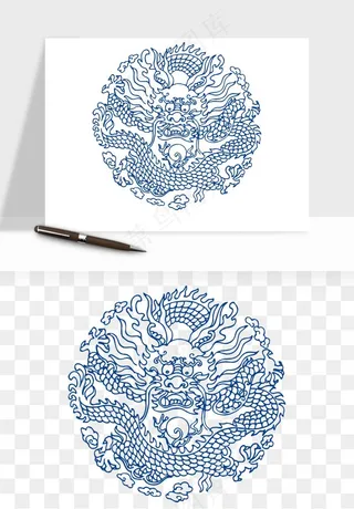 青花瓷花纹花卉图案png免抠