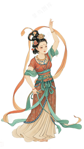 免抠工笔画中国风风韵舞蹈人物