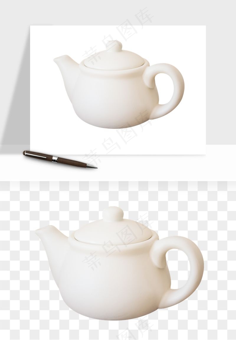 白瓷陶瓷茶壶png免抠