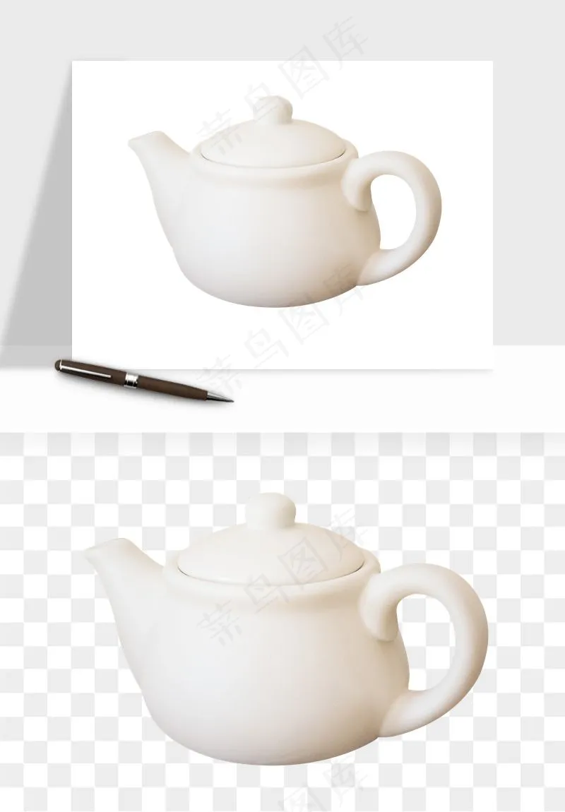 白瓷陶瓷茶壶png免抠