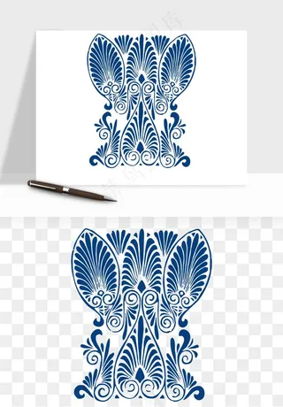 青花瓷花纹花卉图案png免抠