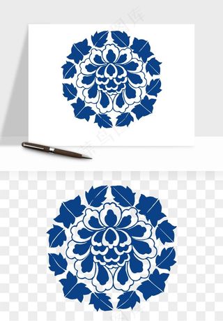 青花瓷花纹花卉图案png免抠