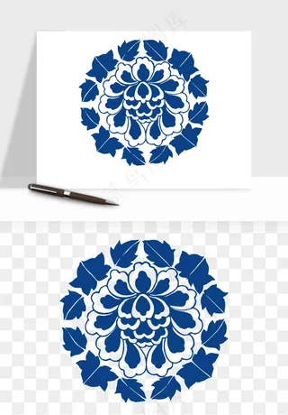 青花瓷花纹花卉图案png免抠