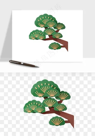国潮松树松枝松叶png免抠
