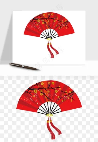 古风扇子元素png免抠