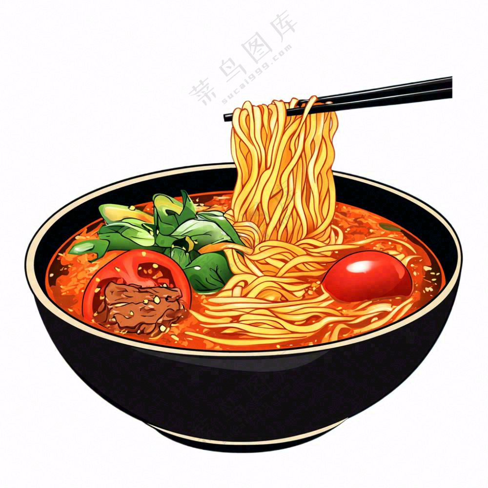 红烧牛肉面香辣美食插画免抠