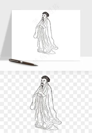 线描古代人物画像png免抠