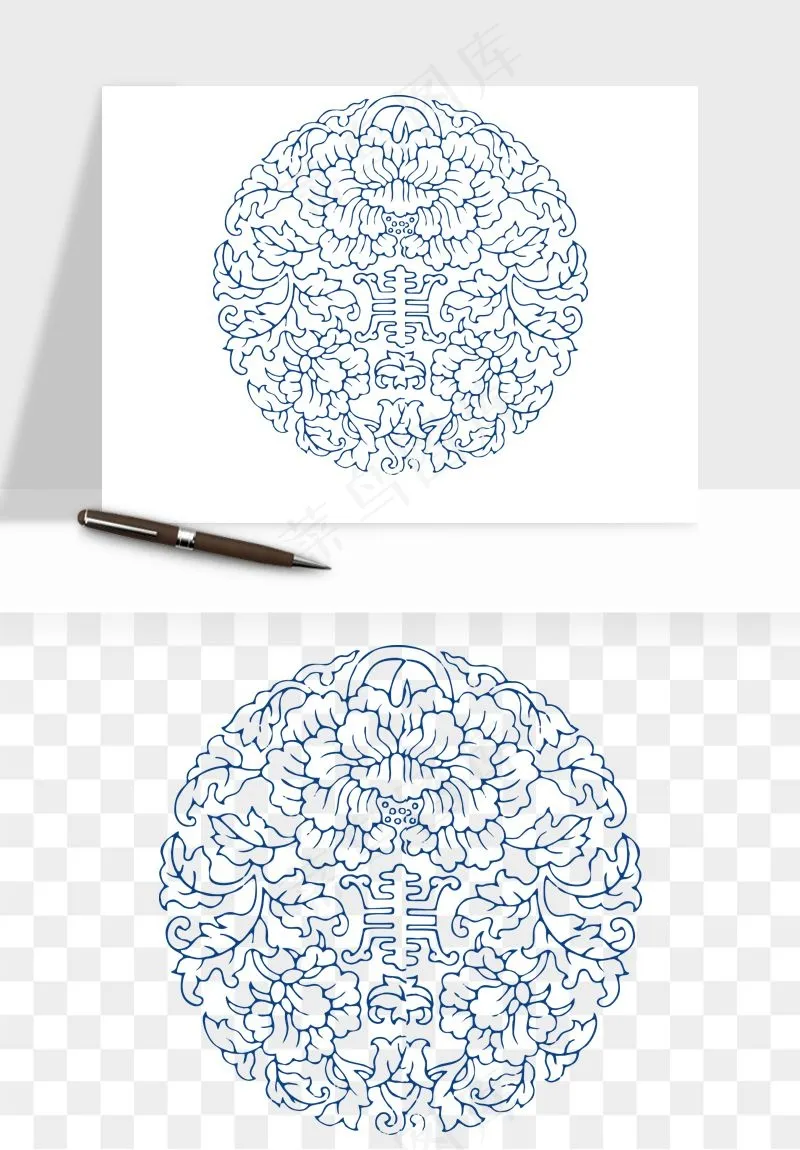 青花瓷花纹花卉图案png免抠