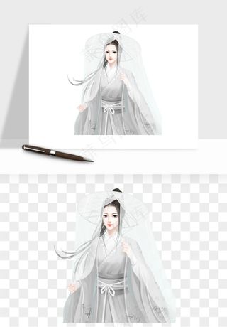 古风美人女子背影png免抠