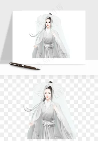 古风美人女子背影png免抠