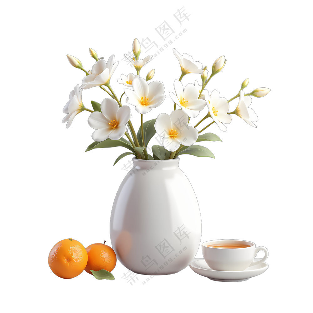 白瓶插花橙茶杯