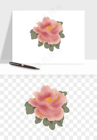 手绘国潮牡丹花花卉图案png免抠