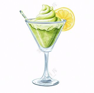 柠檬抹茶冰淇淋甜点下午插画免抠