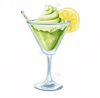 柠檬抹茶冰淇淋甜点下午插画免抠