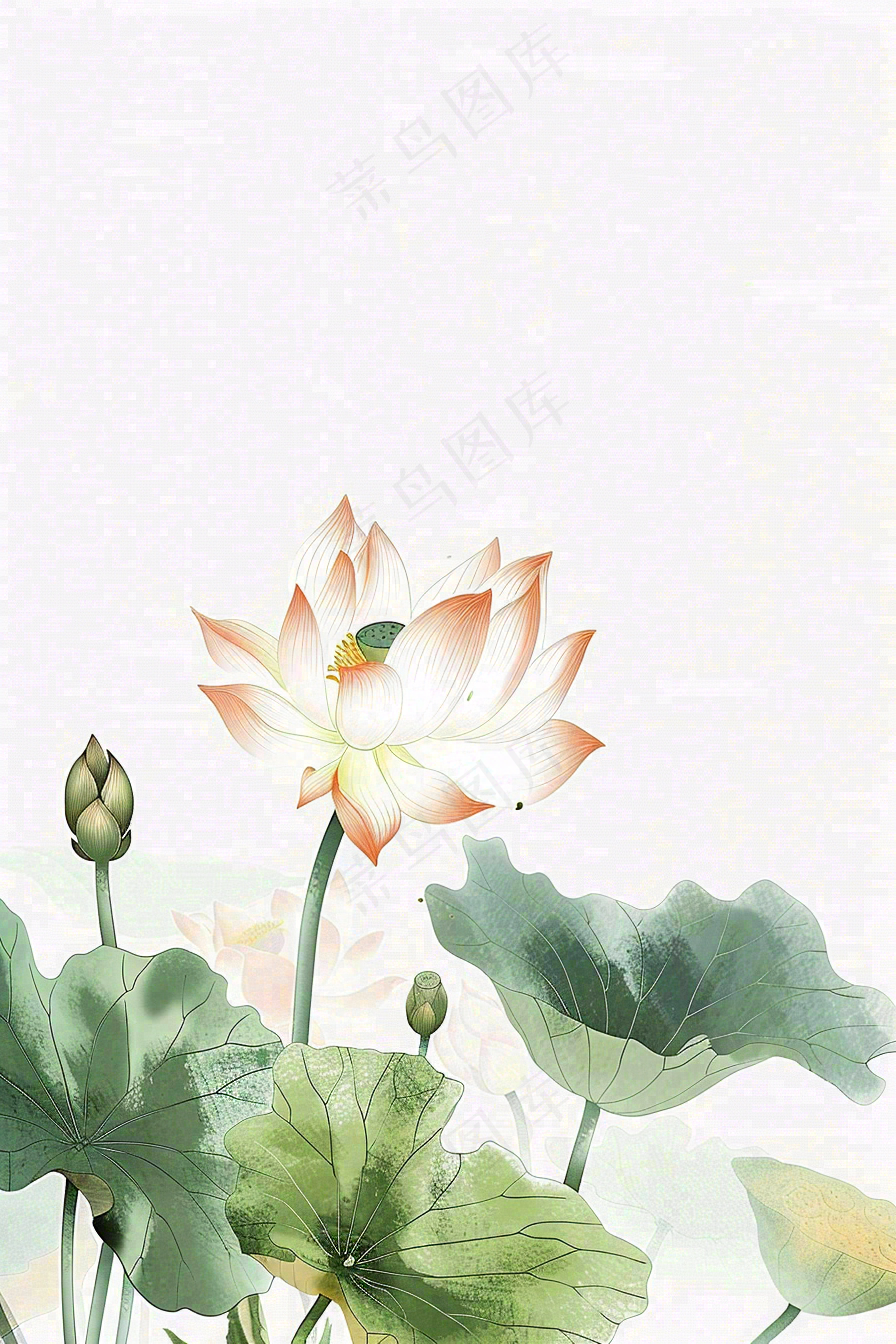 夏天荷花荷叶清凉小清新淡雅小暑大暑处暑插画背景