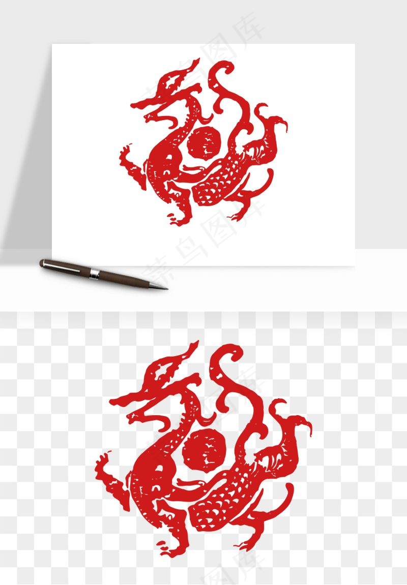 十二生肖剪纸中式纹样图案png免抠